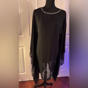 MSK Black Long Sleeve Dress with Embellished Neckline